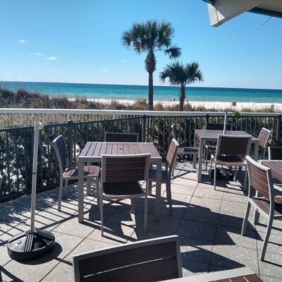 Ocean's poolside restaurant beach view seating