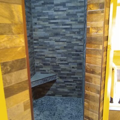 Bathroom 5 stone walk-in stone shower